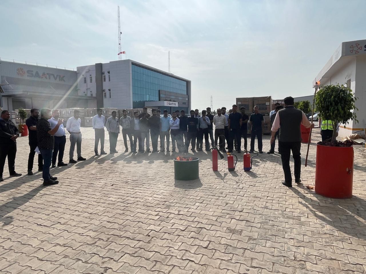 Fire-safety demonstration for employees at Saatvik's facility
